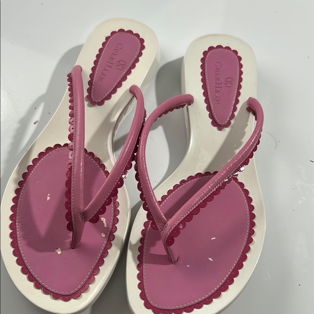 Cole Haan Pink and White Scalloped Sandals